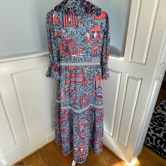 Gretchen Scott Tiered Ruffle Maxi Dress Chinoiserie Sitting Pretty Palanquin XL - Picture 8 of 13